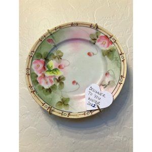 VINTAGE HAND PAINTED NIPPON FLORAL PINK GREEN GOLD DECORATIVE PLATE